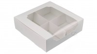 Коробка 20 х 20 х 6 см на 4 десерта Белая с окном