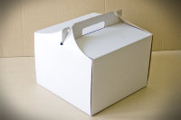 Коробка 25,5 х 25,5 х 18,5 см для торта с ручкой белая