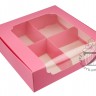 Коробка 20 х 20 х 6 см на 4 десерта Розовая с окном