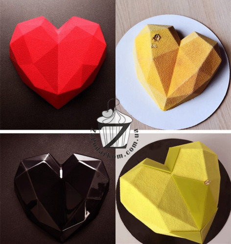 Силиконовая форма Сердце граненое Amorini origami, 8 ячеек (PRC)