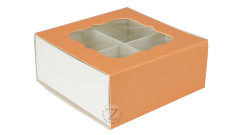 Коробка для 4 конфет 8 х 8 х 3,5 см с окном Персиковая
