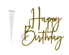 Торцевой топпер для торта Happy Birthday пластиковый (золото)