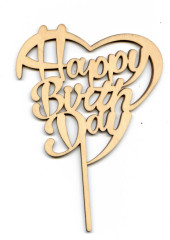 Топпер для торта Happy BirthDay сердце (дерево)