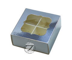 Коробка для 4 конфет 8 х 8 х 3,5 см с окном Серебро