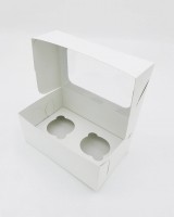 Коробка для 2 кексов с окном Белая 17 х 8,5 х 9 см