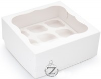 Коробка для 9 кексов с окном белая 25 х 25 х 9 см