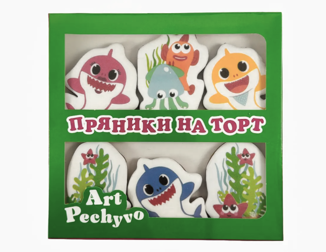 Пряники-топперы на торт Милые акулята, набор из 6 шт.