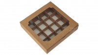 Коробка для 16 конфет 18,5 х 18,5 х 3,5 см с окном Крафт