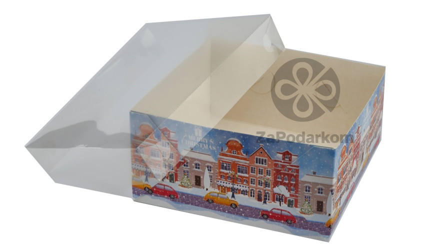 Коробка 16 х 16 х 8 см с прозрачной крышкой Город