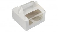 Коробка для 4 кексов с окном и ручкой Белая 17 х 17 х 8,5 см