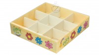 Коробка для 9 конфет 16 х 16 х 3,5 см с прозрачной крышкой Цветы