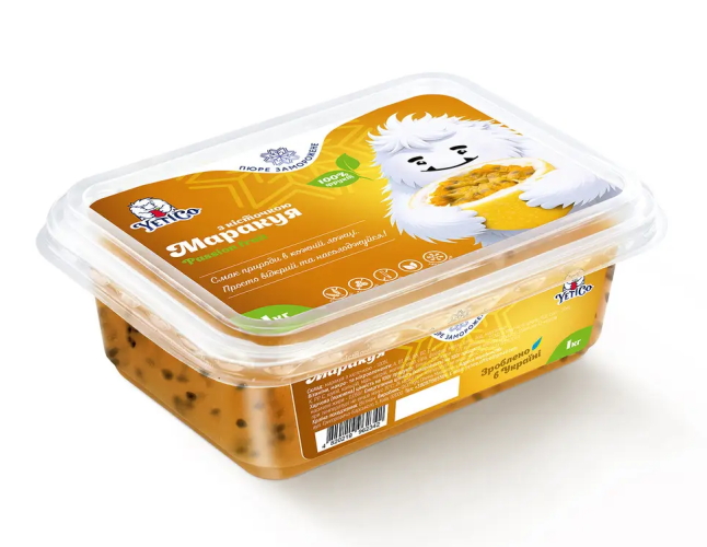 YetiCo (Украина) Маракуйя с косточками пюре замороженное натуральное без сахара, 1 кг