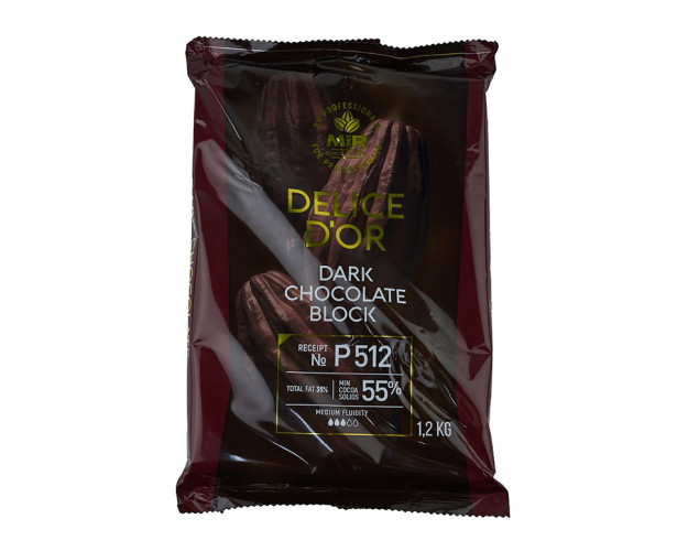 ТМ MiR 55% Черный шоколад Р512 Delice D'or, плитка 1,2 кг