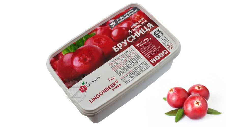 YaGurman (Украина) Брусника замороженное пюре натуральное, 1 кг