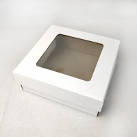Коробка 19,5 х 19,5 х 8 см с окном гофрокартон Белая