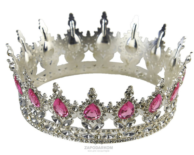 Корона серебро с розовыми камушками для торта, диаметр 12,5 см