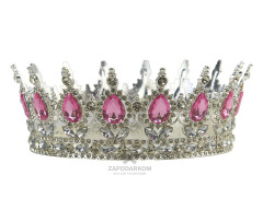 Корона серебро с розовыми камушками для торта, диаметр 12,5 см