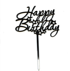 Топпер для торта Happy birthday звезды №2 (дерево черный)
