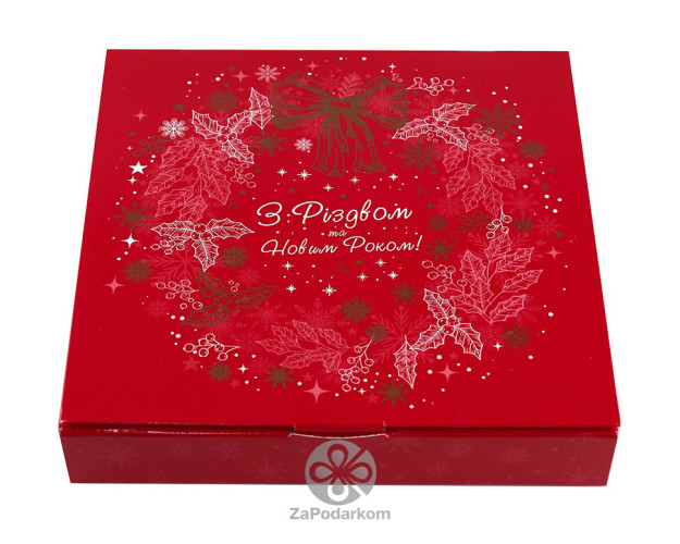 Коробка для 16 конфет 18,5 х 18,5 х 3 см Венок красный