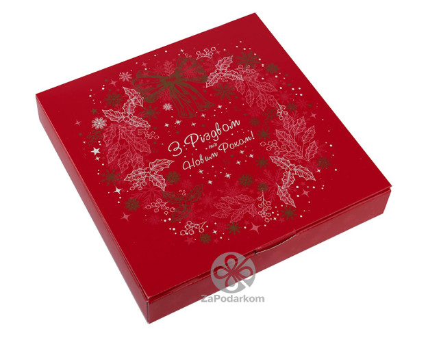 Коробка для 16 конфет 18,5 х 18,5 х 3 см Венок красный