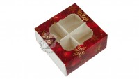 Коробка для 4 конфет 8 х 8 х 3,5 см с окном Новогодняя красная