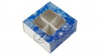 Коробка для 4 конфет 8 х 8 х 3,5 см с окном Новогодняя синяя