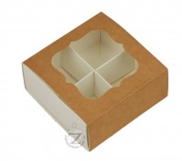 Коробка для 4 конфет 8 х 8 х 3,5 см с окном Крафт