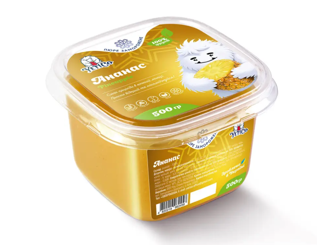 YetiCo (Украина) Ананас пюре замороженное натуральное без сахара, 500 г