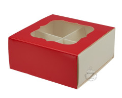 Коробка для 4 конфет 8 х 8 х 3,5 см с окном Красная