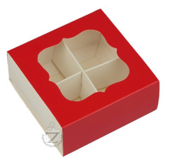 Коробка для 4 конфет 8 х 8 х 3,5 см с окном Красная