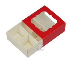 Коробка для 4 конфет 8 х 8 х 3,5 см с окном Красная