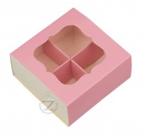 Коробка для 4 конфет 8 х 8 х 3,5 см с окном Розовая