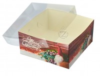 Коробка 16 х 16 х 8 см с прозрачной крышкой Рождество с гномом