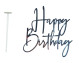 Торцевой топпер для торта Happy Birthday пластиковый (серебро)