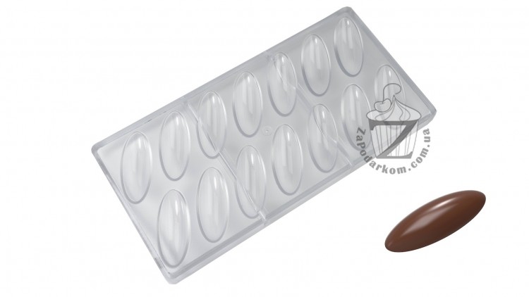CW1950 Поликарбонатная форма для шоколада Овальная линза (лотос) 62,5 х 22,5 х 12 мм