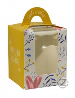Коробка для 1 кекса 8,2 х 8,2 х 10 см с окном Желтая с принтом
