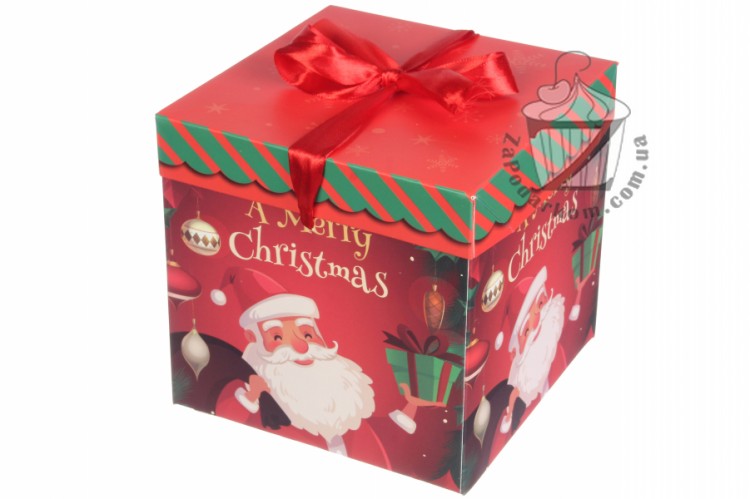 Коробка 15 х 15 х 15 см со съемной крышкой Рождество (Санта Клаус)