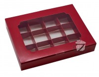 Коробка для 12 конфет 20 х 15,5 х 3 см с окном Красная