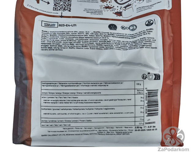 Callebaut №823 Select 33,6% натуральный молочный шоколад, упаковка 2,5 кг