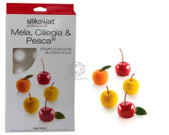 Silikomart MELA CILIEGIA PESCA 30 Яблоко, Вишня, Персик силиконовая форма 15 ячеек 39х30 мм