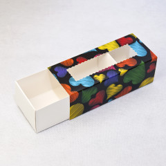 Коробка для Макаронс 14,1 х 5,9 х 4,9 см Сердечки (темный фон)
